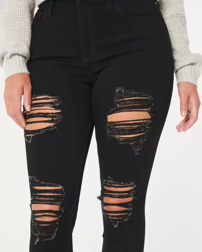 Curvy High-Rise zerrissene schwarze Super Skinny Jeans Curvy High-Rise zerrissene schwarze Super Skinny Jeans