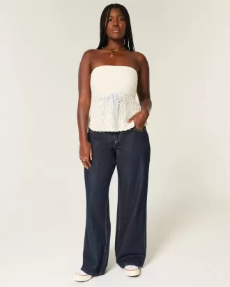 Curvy Low Rise Baggy-Jeans in dunkler Waschung mit Umschlagbund