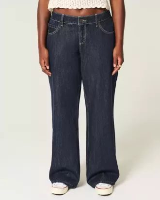 Curvy Low Rise Baggy-Jeans in dunkler Waschung mit Umschlagbund