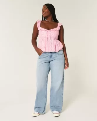 Curvy Low-Rise Baggy-Jeans in heller Waschung