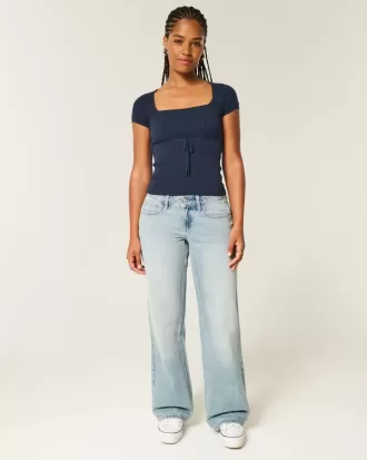 Curvy Low-Rise Baggy-Jeans in heller Waschung