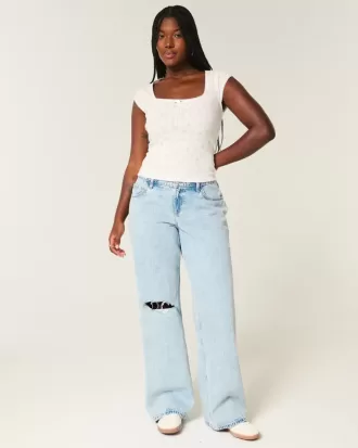 Curvy Low-Rise Baggy-Jeans mit Rissen in heller Waschung