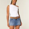 Curvy Low-Rise Mini-Jeansrock mit bestickter Schleife Curvy Low-Rise Mini-Jeansrock mit bestickter Schleife