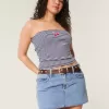Curvy Low-Rise-Mini-Skort aus Denim in mittlerer Waschung Curvy Low-Rise-Mini-Skort aus Denim in mittlerer Waschung