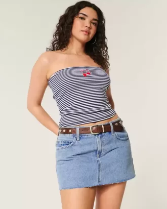 Curvy Low-Rise-Mini-Skort aus Denim in mittlerer Waschung