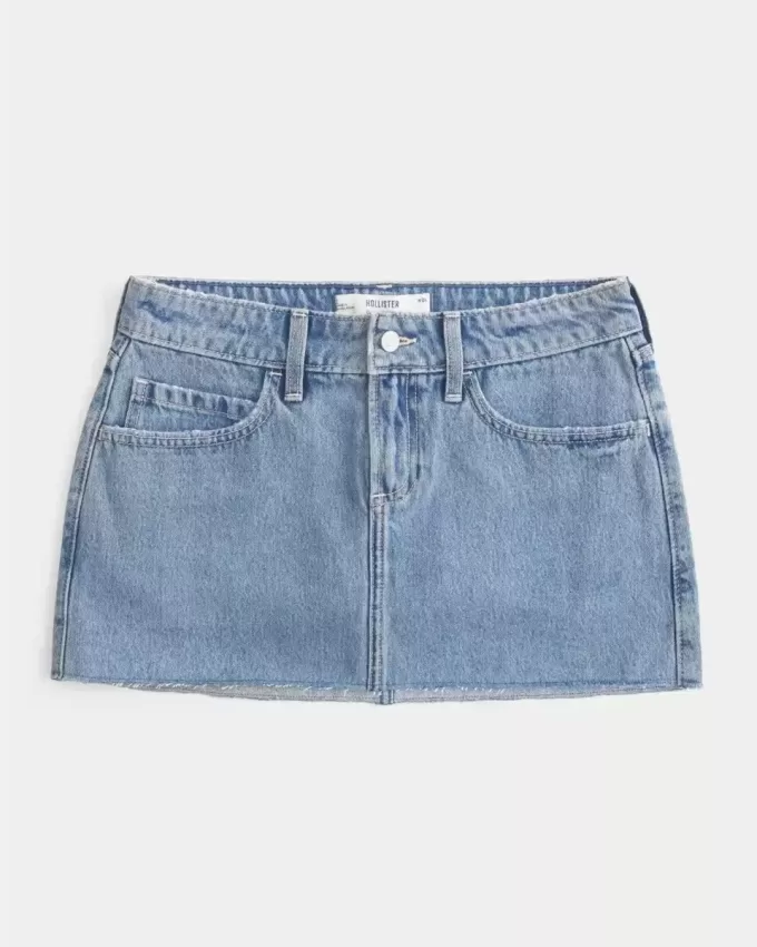 Curvy Low-Rise-Mini-Skort aus Denim in mittlerer Waschung Curvy Low-Rise-Mini-Skort aus Denim in mittlerer Waschung