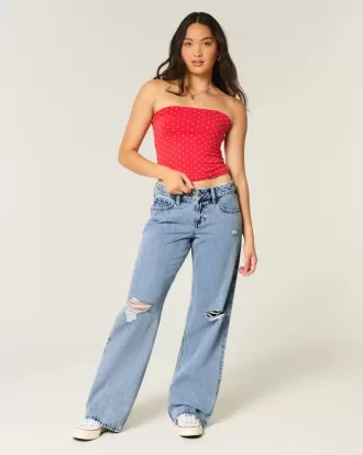 Curvy Low-Rise-Rip-Baggy-Jeans in mittlerer Waschung