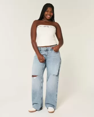 Curvy Low-Rise-Rip-Baggy-Jeans in mittlerer Waschung