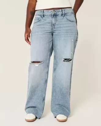 Curvy Low-Rise-Rip-Baggy-Jeans in mittlerer Waschung