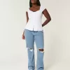 Curvy Low-Rise Ripped Relaxed Straight Jeans in mittlerer Waschung