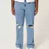 Curvy Low-Rise Ripped Relaxed Straight Jeans in mittlerer Waschung