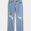 Curvy Low-Rise Ripped Relaxed Straight Jeans in mittlerer Waschung