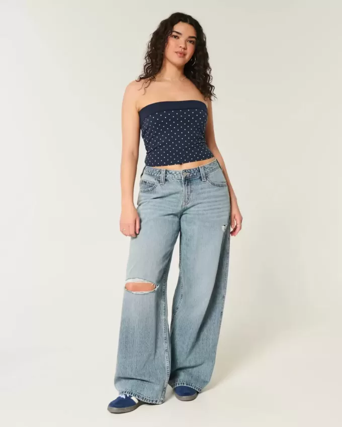 Curvy Low-Rise Ripped Super Baggy Jeans in mittlerer Waschung Curvy Low-Rise Ripped Super Baggy Jeans in mittlerer Waschung