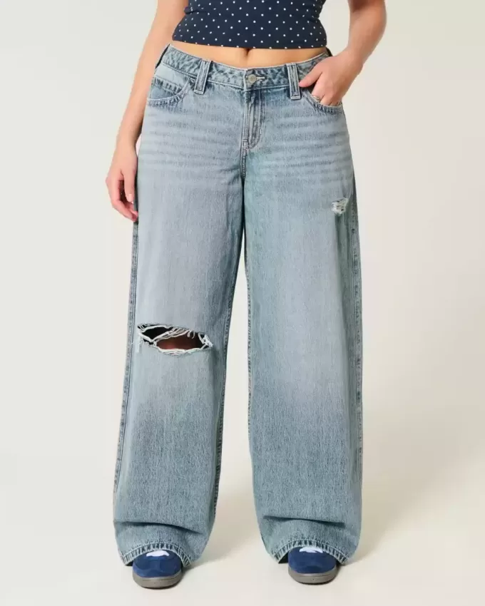 Curvy Low-Rise Ripped Super Baggy Jeans in mittlerer Waschung Curvy Low-Rise Ripped Super Baggy Jeans in mittlerer Waschung
