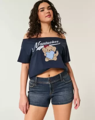 Curvy Low-Rise-Shortie-Shorts aus dunkel gewaschenem Denim