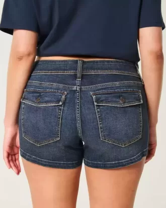 Curvy Low-Rise-Shortie-Shorts aus dunkel gewaschenem Denim