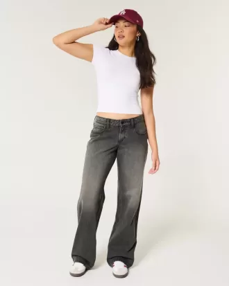 Curvy Low-Rise verwaschene schwarze Baggy-Jeans