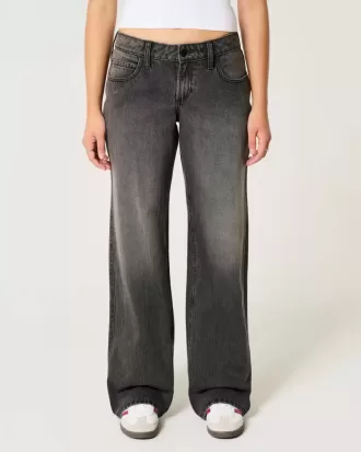 Curvy Low-Rise verwaschene schwarze Baggy-Jeans