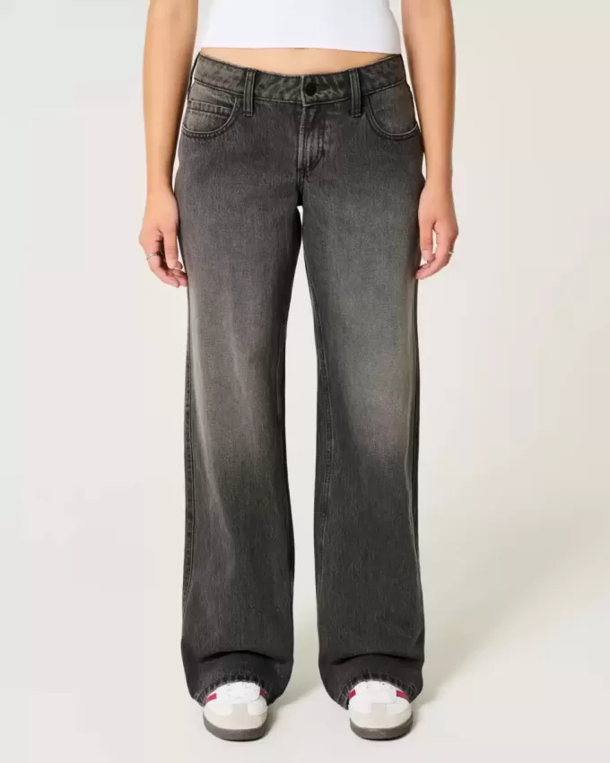 Curvy Low-Rise verwaschene schwarze Baggy-Jeans Curvy Low-Rise verwaschene schwarze Baggy-Jeans