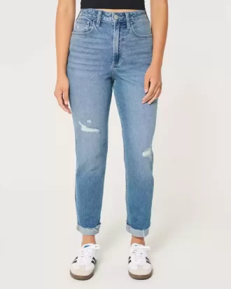 Curvy Ultra High Rise zerrissene Mom-Jeans in mittlerer Waschung