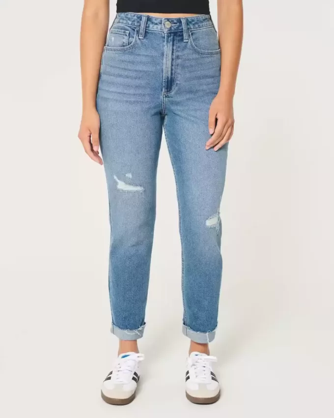Curvy Ultra High Rise zerrissene Mom-Jeans in mittlerer Waschung
