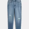 Curvy Ultra High Rise zerrissene Mom-Jeans in mittlerer Waschung