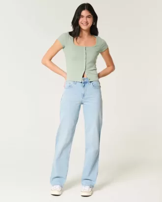Dad-Jeans mit hohem Bund und heller Waschung