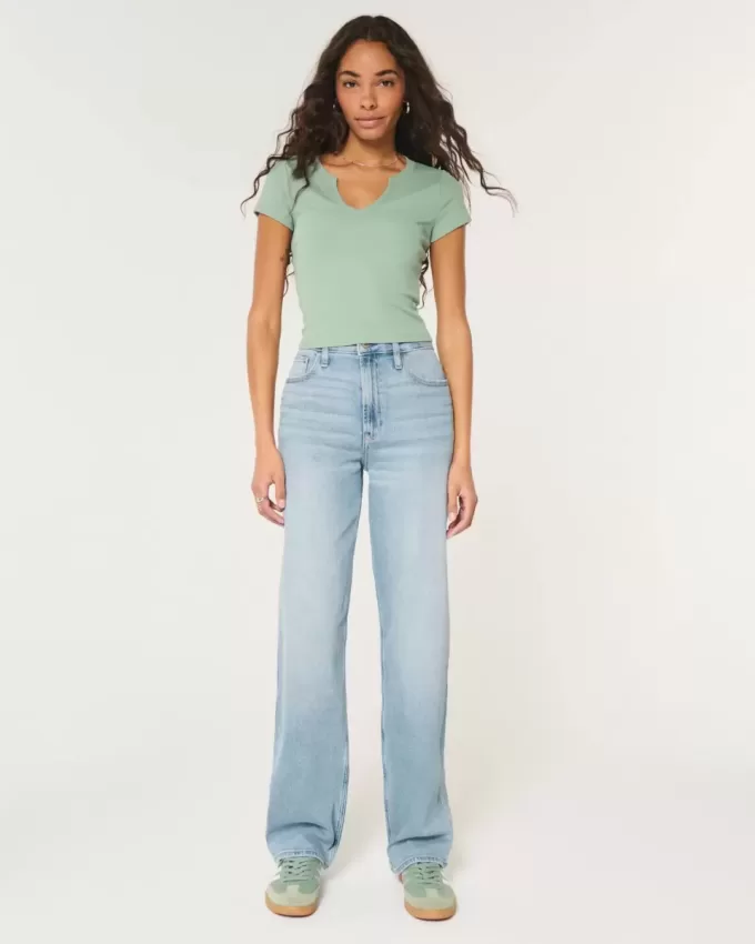 Dad-Jeans mit ultrahohem Bund und mittlerer Waschung Dad-Jeans mit ultrahohem Bund und mittlerer Waschung