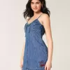 Denim-Minikleid mit Kirschgrafik