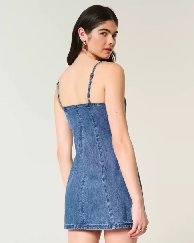 Denim-Minikleid mit Kirschgrafik