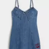 Denim-Minikleid mit Kirschgrafik