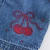 Denim-Minikleid mit Kirschgrafik