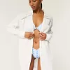 Durchgeknöpftes Mini-Hemdkleid aus Gaze