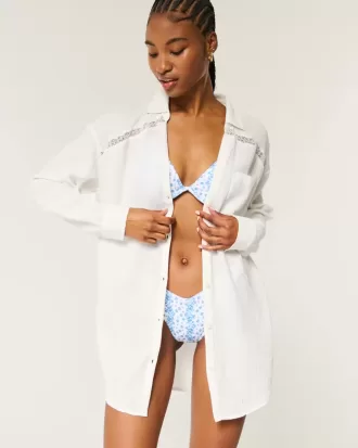 Durchgeknöpftes Mini-Hemdkleid aus Gaze