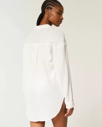 Durchgeknöpftes Mini-Hemdkleid aus Gaze