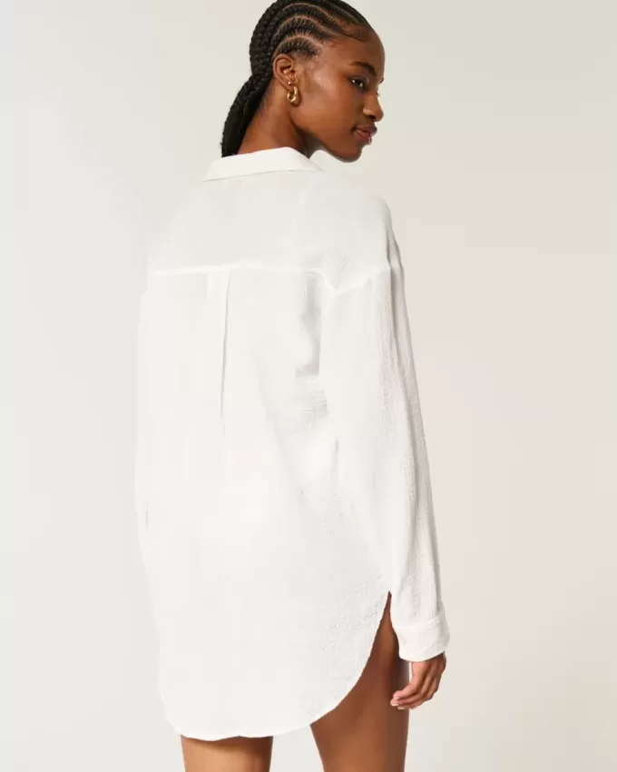 Durchgeknöpftes Mini-Hemdkleid aus Gaze