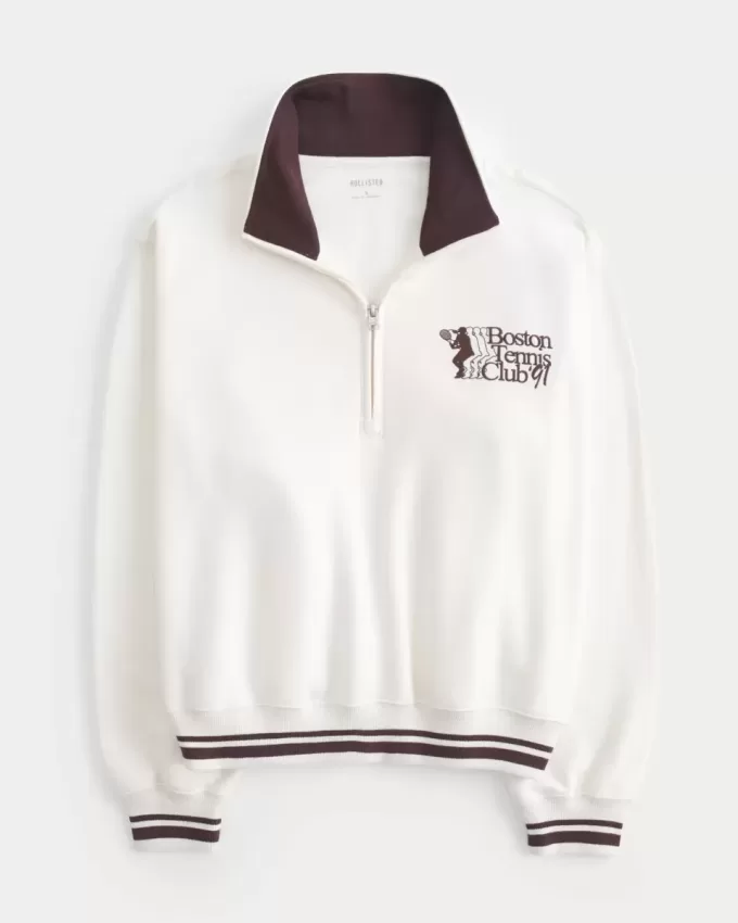 Easy Boston Tennis Club – Grafik-Sweatshirt mit halbem Reißverschluss Easy Boston Tennis Club – Grafik-Sweatshirt mit halbem Reißverschluss