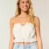 Easy Crop-Trägerloses Tube-Top mit Spitzeneinsatz Easy Crop-Trägerloses Tube-Top mit Spitzeneinsatz