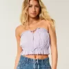 Easy Crop-Trägerloses Tube-Top mit Spitzeneinsatz Easy Crop-Trägerloses Tube-Top mit Spitzeneinsatz