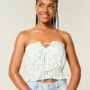 Easy Crop-Trägerloses Tube-Top mit Spitzeneinsatz Easy Crop-Trägerloses Tube-Top mit Spitzeneinsatz