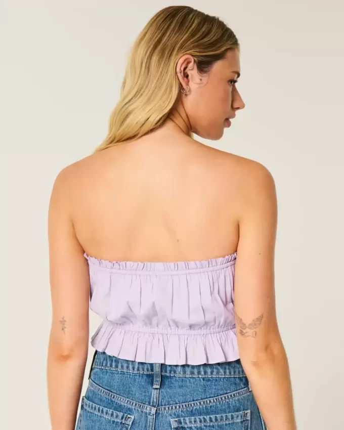 Easy Crop-Trägerloses Tube-Top mit Spitzeneinsatz Easy Crop-Trägerloses Tube-Top mit Spitzeneinsatz