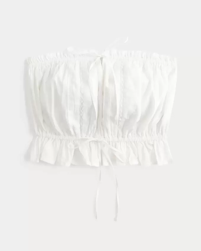 Easy Crop-Trägerloses Tube-Top mit Spitzeneinsatz Easy Crop-Trägerloses Tube-Top mit Spitzeneinsatz