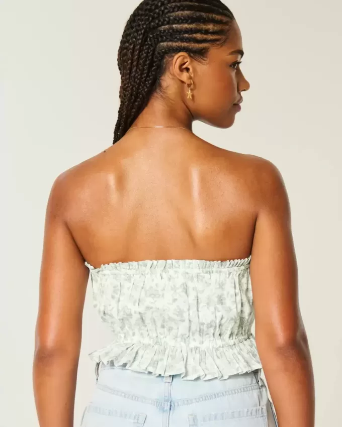 Easy Crop-Trägerloses Tube-Top mit Spitzeneinsatz Easy Crop-Trägerloses Tube-Top mit Spitzeneinsatz