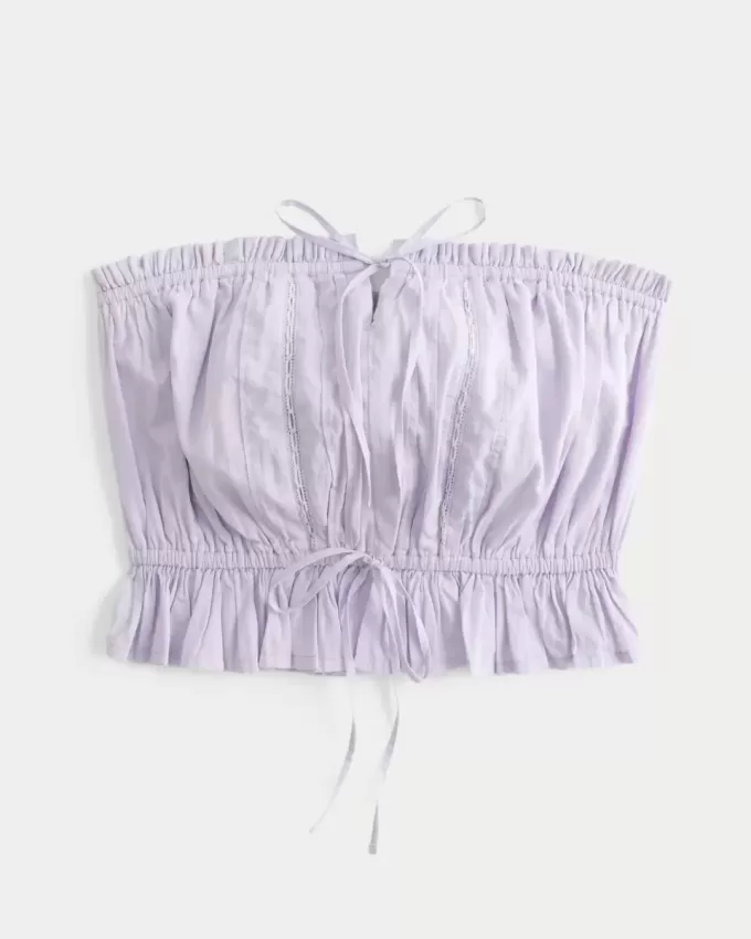 Easy Crop-Trägerloses Tube-Top mit Spitzeneinsatz Easy Crop-Trägerloses Tube-Top mit Spitzeneinsatz