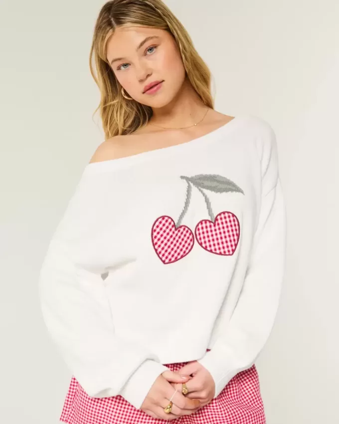 Easy Heart Graphic Off-the-Shoulder-Pullover Easy Heart Graphic Off-the-Shoulder-Pullover