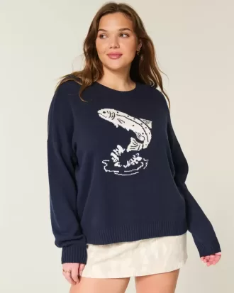 Easy Jumping Fish Graphic Rundhalspullover