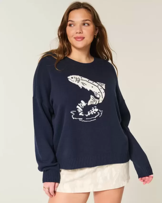 Easy Jumping Fish Graphic Rundhalspullover