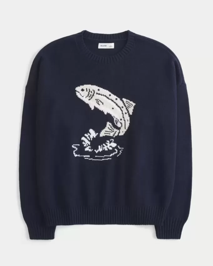 Easy Jumping Fish Graphic Rundhalspullover