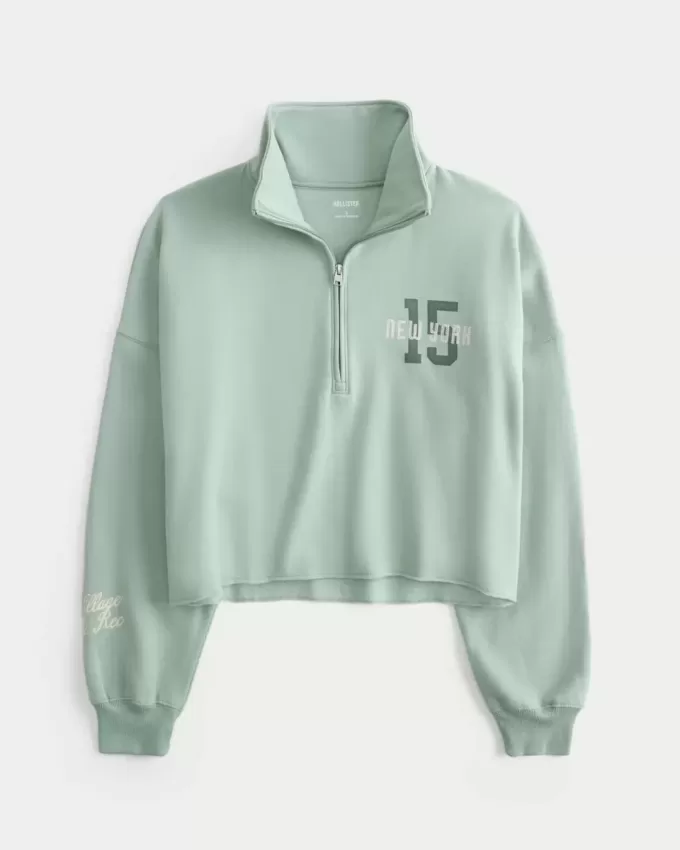 Easy New York Graphic Cutoff-Sweatshirt mit halbem Reißverschluss Easy New York Graphic Cutoff-Sweatshirt mit halbem Reißverschluss