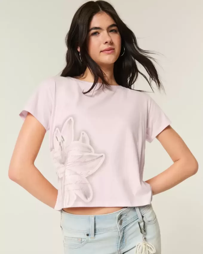 Easy Ribbon T-Shirt mit Blumengrafik und Bindeband am Rücken